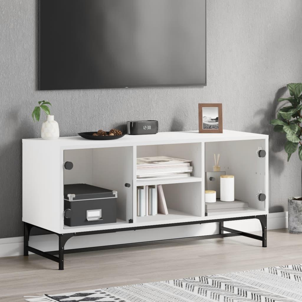 Tv-bord med glaslåger 102x37x50 cm hvid