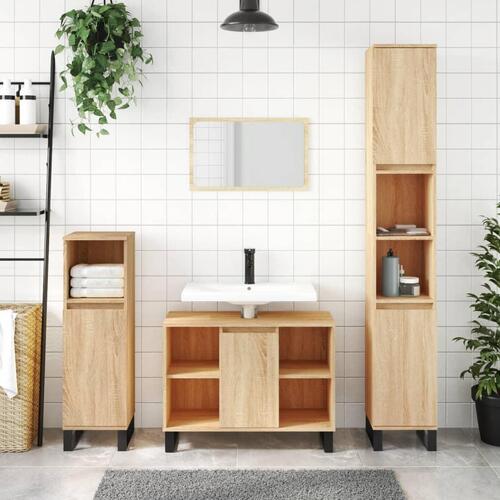 Badeværelsesskab 80x33x60 cm konstrueret træ sonoma-eg