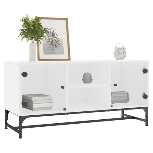 Tv-bord med glaslåger 102x37x50 cm hvid