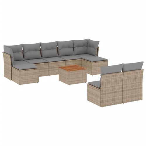 Havesofasæt 10 dele med hynder polyrattan beige
