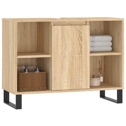 Badeværelsesskab 80x33x60 cm konstrueret træ sonoma-eg