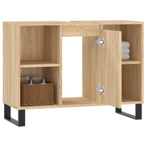 Badeværelsesskab 80x33x60 cm konstrueret træ sonoma-eg