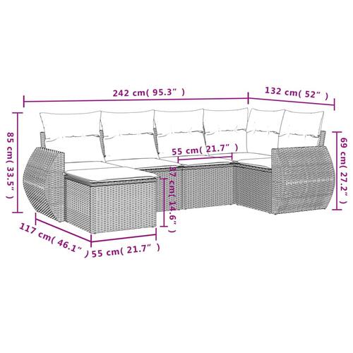Sofasæt til haven 6 dele med hynder polyrattan sort