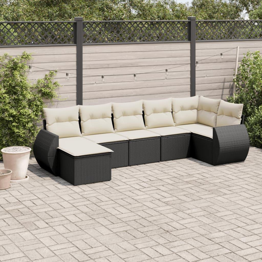 Sofasæt til haven 7 dele med hynder polyrattan sort
