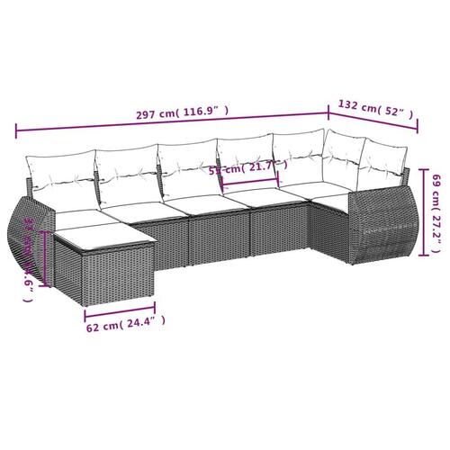 Sofasæt til haven 7 dele med hynder polyrattan sort