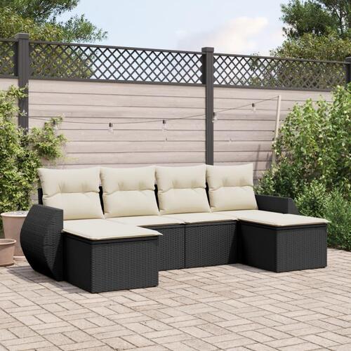 Sofasæt til haven 6 dele med hynder polyrattan sort