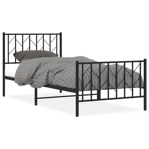 Sengeramme med sengegavl og fodgærde 90x200 cm metal sort