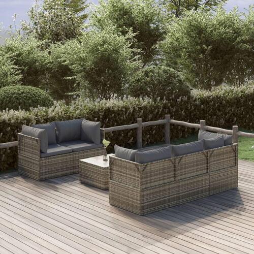 Loungesæt til haven 6 dele med hynder polyrattan grå