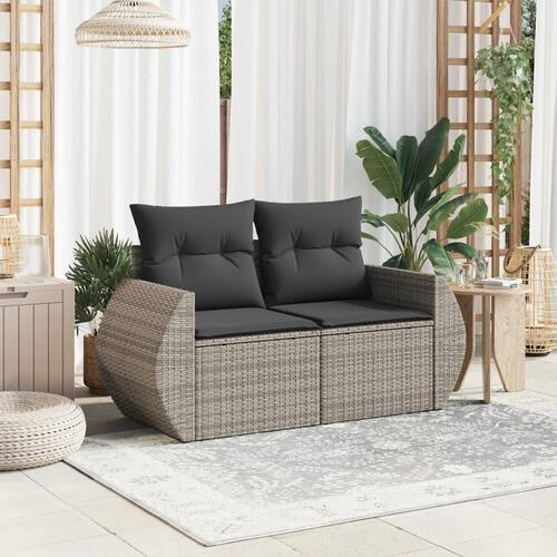 2-personers havesofa med hynder polyrattan grå