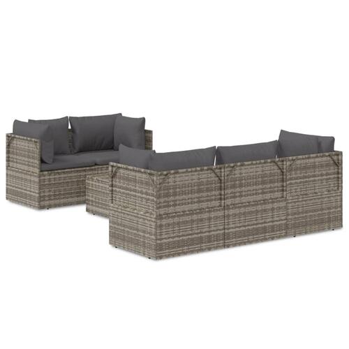 Loungesæt til haven 6 dele med hynder polyrattan grå