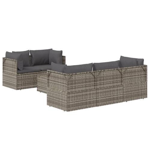 Loungesæt til haven 6 dele med hynder polyrattan grå