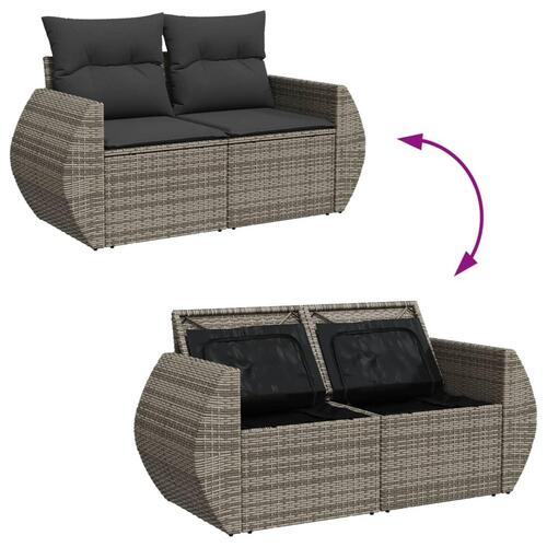 2-personers havesofa med hynder polyrattan grå