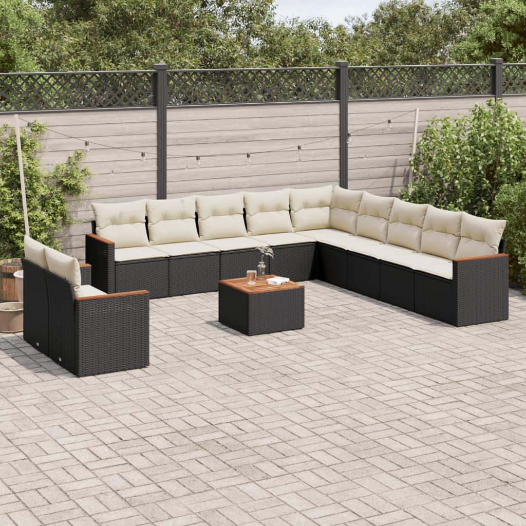 Sofasæt til haven 12 dele med hynder polyrattan sort