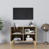 Tv-skab med massive træben 69,5x30x50 cm sonoma-eg