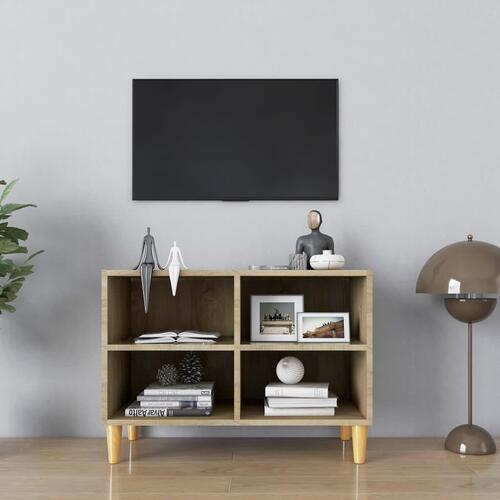 Tv-skab med massive træben 69,5x30x50 cm sonoma-eg