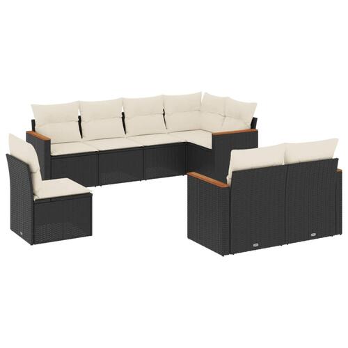 Sofasæt til haven 8 dele med hynder polyrattan sort