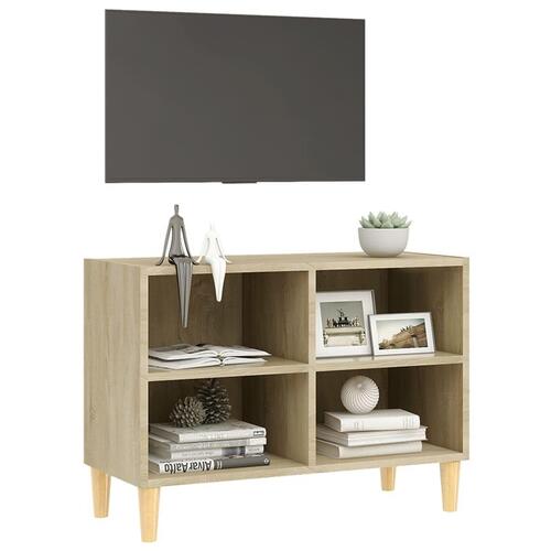 Tv-skab med massive træben 69,5x30x50 cm sonoma-eg