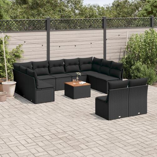 Sofasæt til haven 12 dele med hynder polyrattan sort