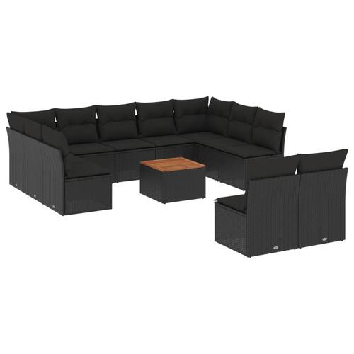 Sofasæt til haven 12 dele med hynder polyrattan sort