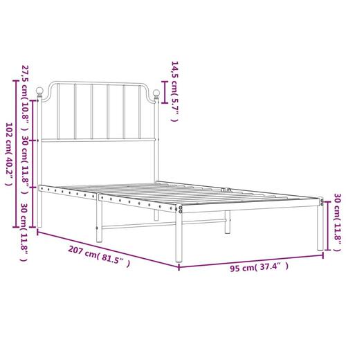 Sengeramme med sengegavl 90x200 cm metal hvid