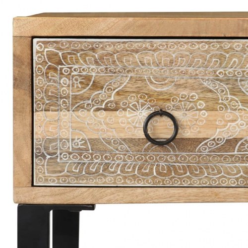 Skrivebord massivt mangotræ og ægte læder 117 x 50 x 76 cm