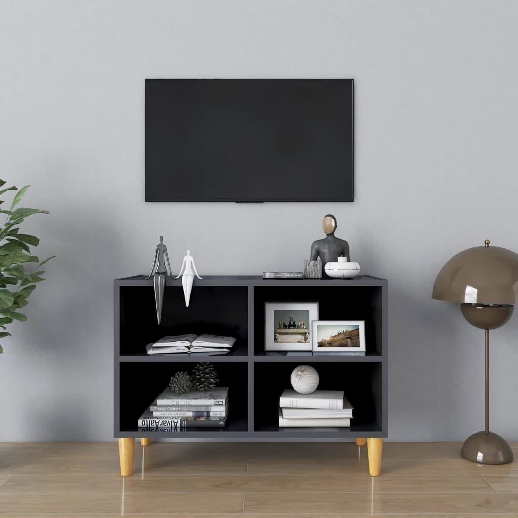Tv-skab med massive træben 69,5x30x50 cm grå højglans