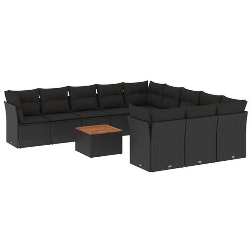 Sofasæt til haven 12 dele med hynder polyrattan sort