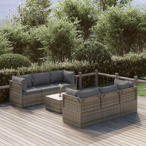Loungesæt til haven 7 dele med hynder polyrattan grå