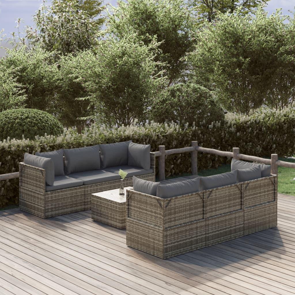 Loungesæt til haven 7 dele med hynder polyrattan grå