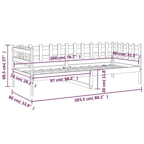 Daybed 80x200 cm massivt fyrretræ hvid