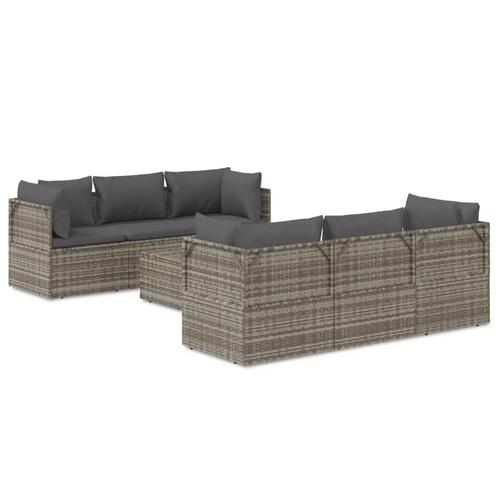 Loungesæt til haven 7 dele med hynder polyrattan grå