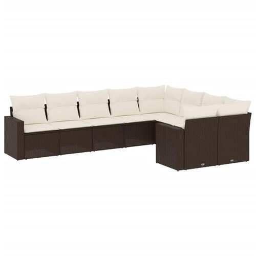 Sofasæt til haven 9 dele med hynder polyrattan brun
