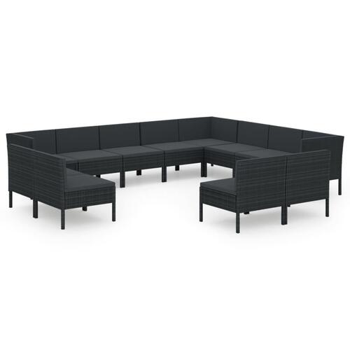 Loungesæt til haven 12 dele med hynder polyrattan sort