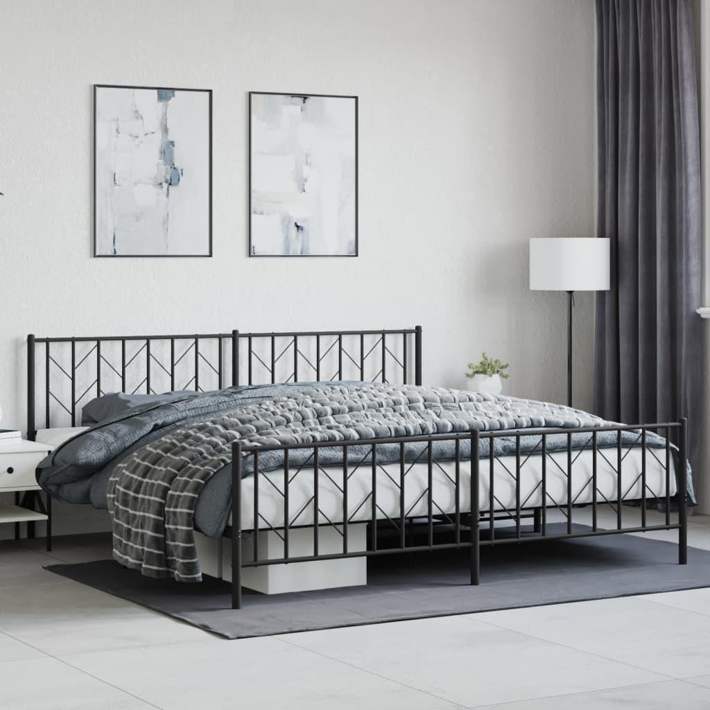 Sengeramme med sengegavl og fodgærde 200x200 cm metal sort