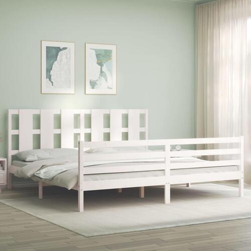 Sengeramme med sengegavl Super King Size massivt træ hvid