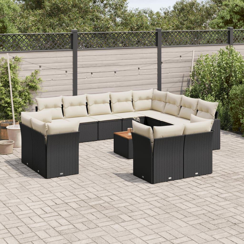 Sofasæt til haven i polyrattan - 13 dele med hynder, sort