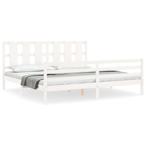 Sengeramme med sengegavl Super King Size massivt træ hvid