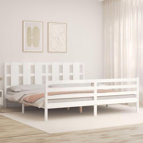 Sengeramme med sengegavl Super King Size massivt træ hvid