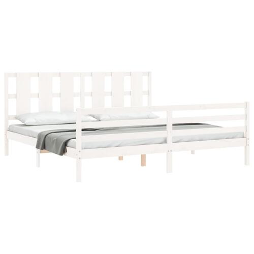 Sengeramme med sengegavl Super King Size massivt træ hvid