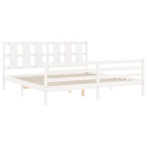 Sengeramme med sengegavl Super King Size massivt træ hvid