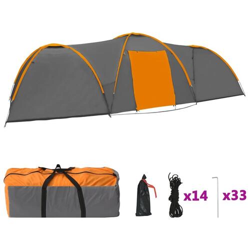 Iglotelt 650x240x190 cm 8 personer grå og orange