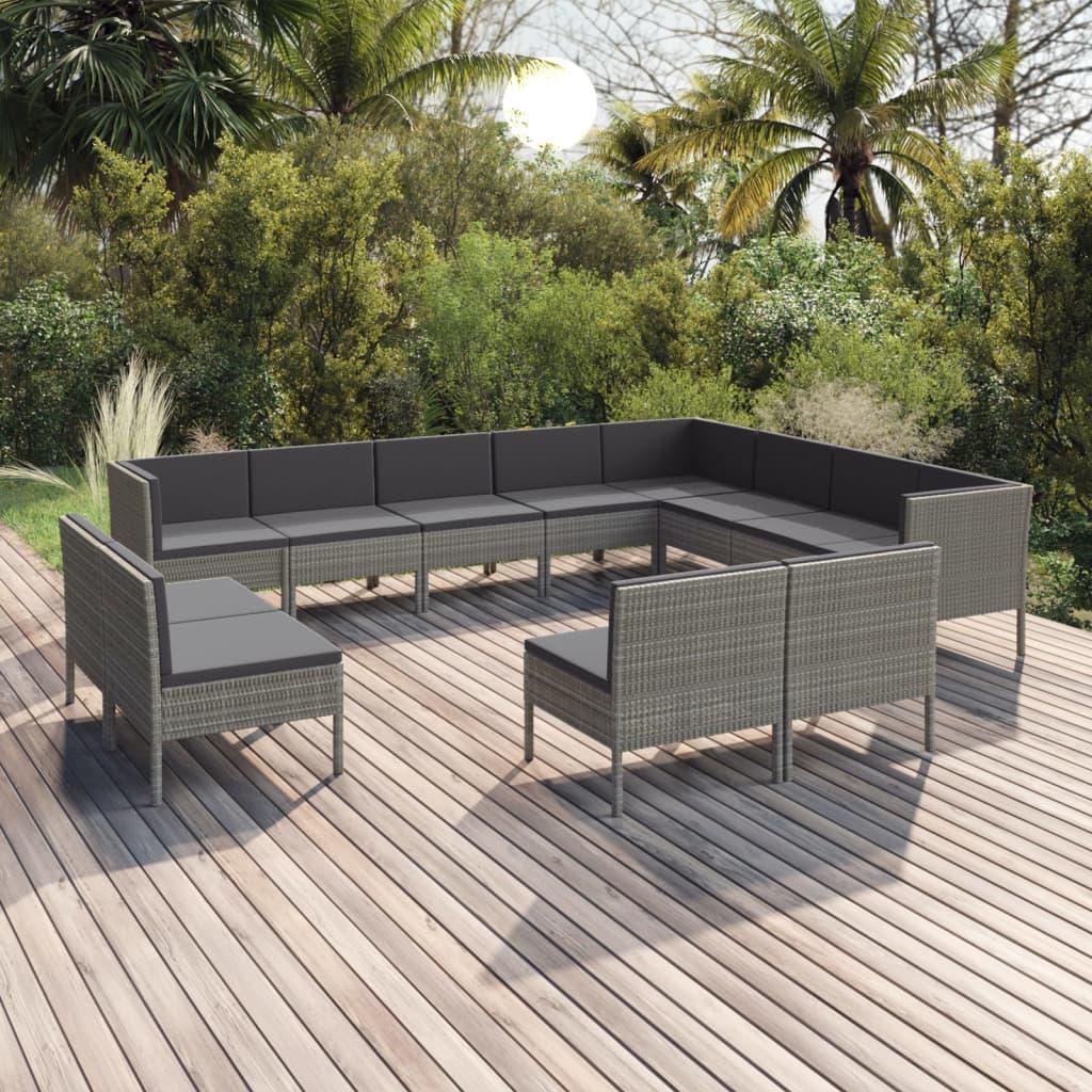 Loungesæt til haven 12 dele med hynder polyrattan grå