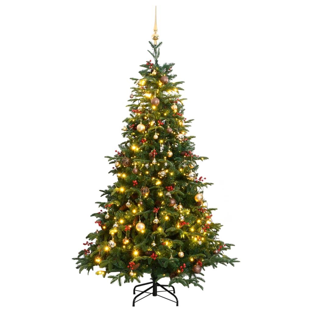 Kunstigt juletræ 300 LED'er og kuglesæt hængslet 180 cm