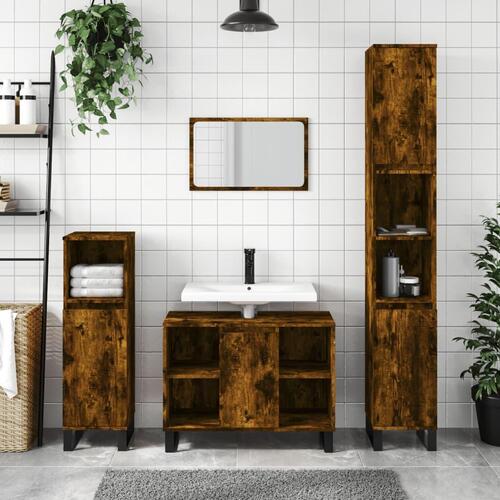 Badeværelsesskab 80x33x60 cm konstrueret træ røget egetræsfarve