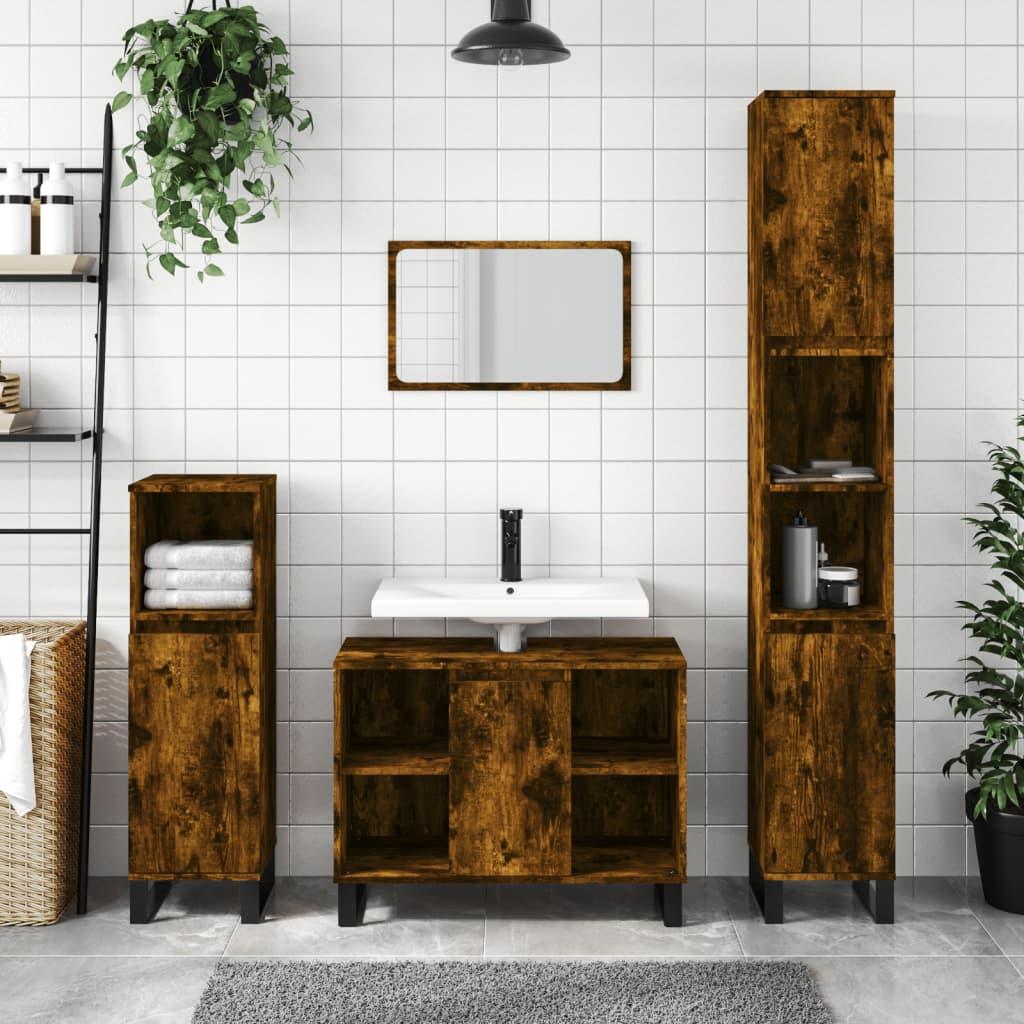 Badeværelsesskab 80x33x60 cm konstrueret træ røget egetræsfarve