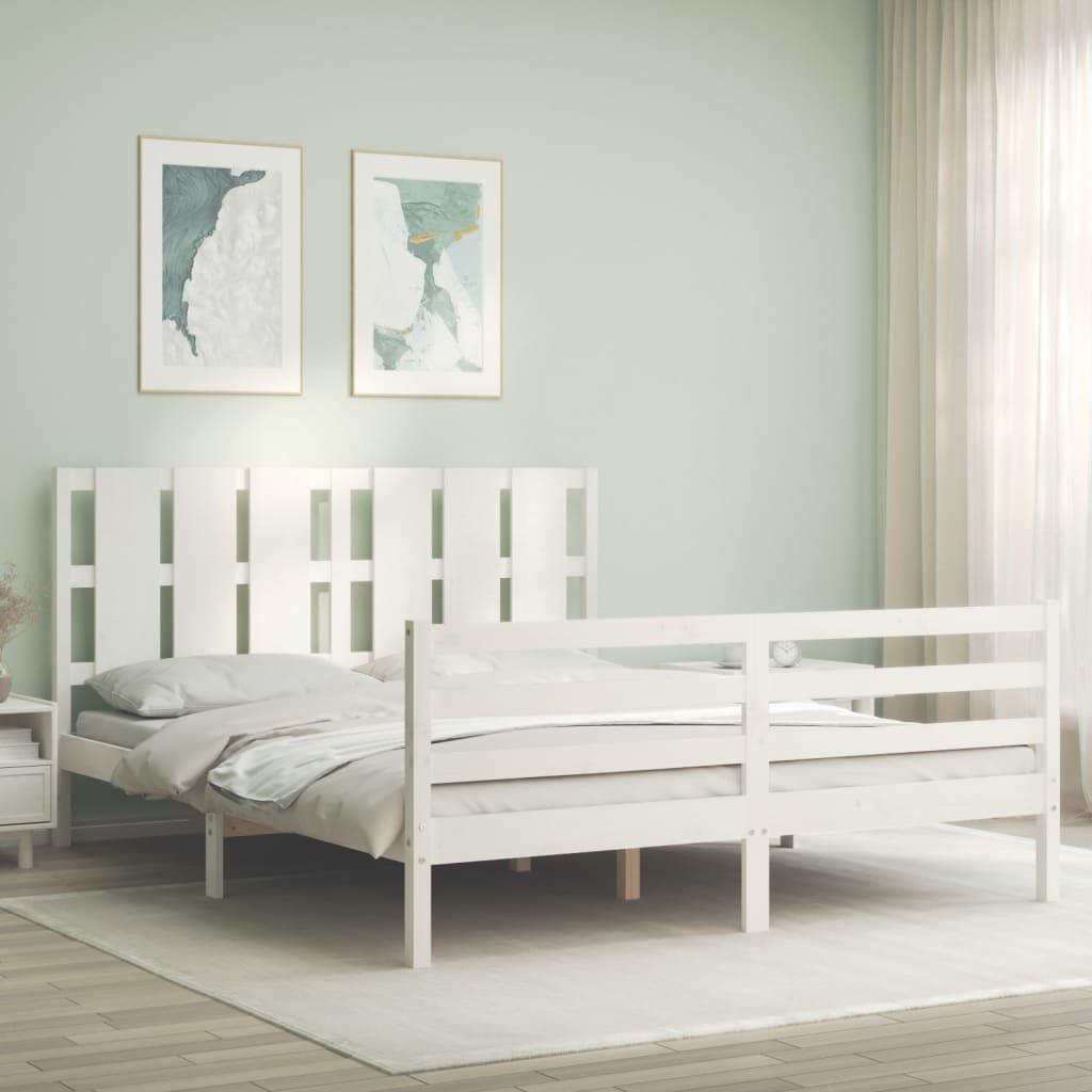 Sengeramme med sengegavl kingsize massivt træ hvid