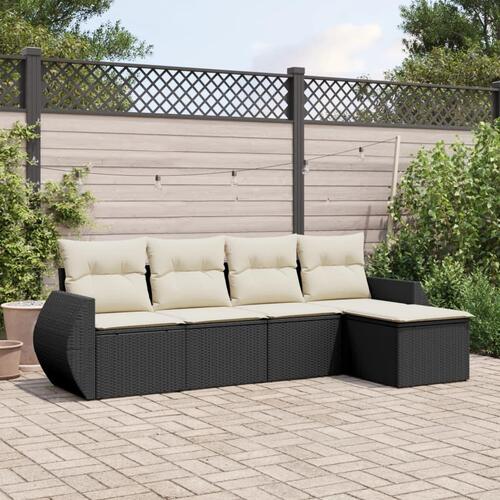 Sofasæt til haven 5 dele med hynder polyrattan sort