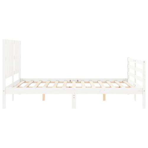 Sengeramme med sengegavl kingsize massivt træ hvid