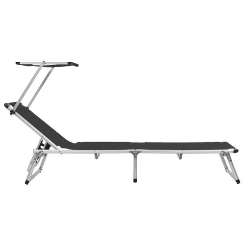 Foldbar liggestol med tag aluminium og textilene sort