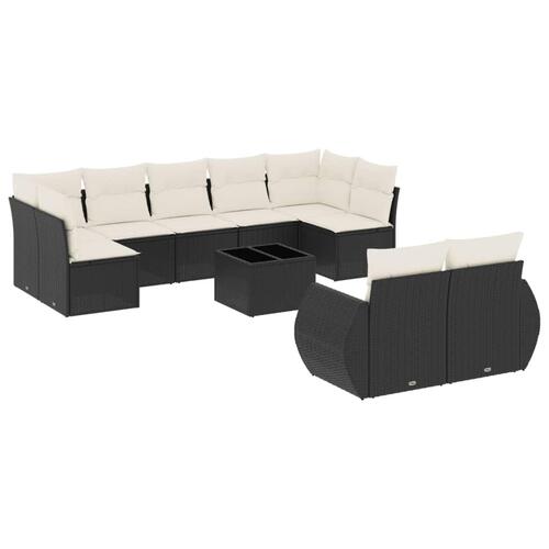 Sofasæt til haven 10 dele med hynder polyrattan sort